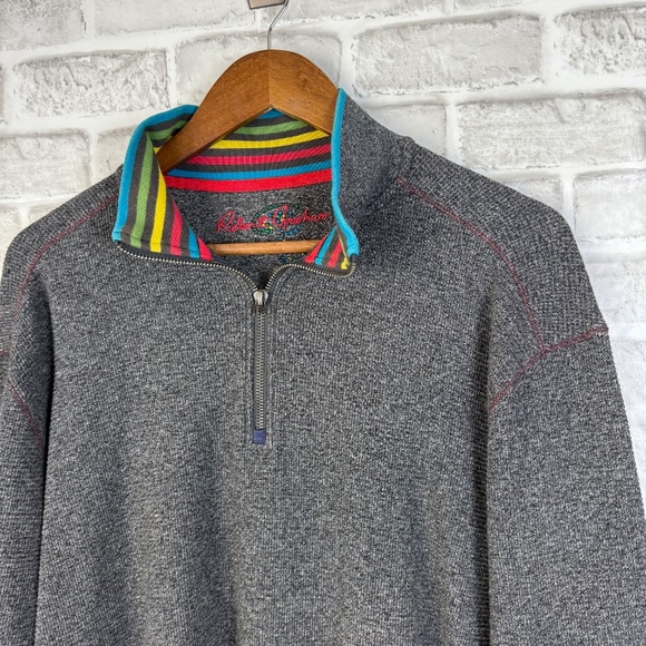 Robert Graham Designer Dark Heather Gray Casual Quarter Zip Sweater Mens LARGE - Picture 2 of 8